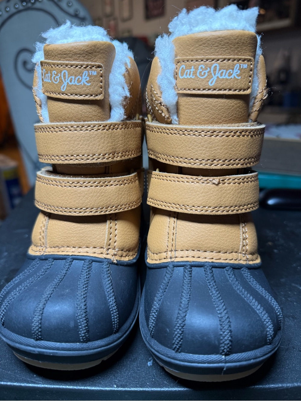 Cat & Jack Kids' Tan and Black Snow Boots with Faux-Fur Lining